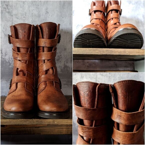 FRYE Veronica Tanker Moto boot in Cognac - Picture 3 of 8